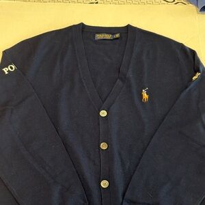 Polo by Ralph Lauren Men's Navy Blue Cardigan sweater size large merino wool